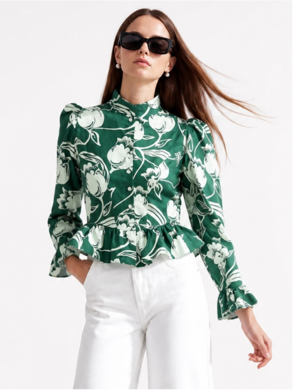 Batsheva Grace Floral-print Ruffled
Cotton-poplin Blouse